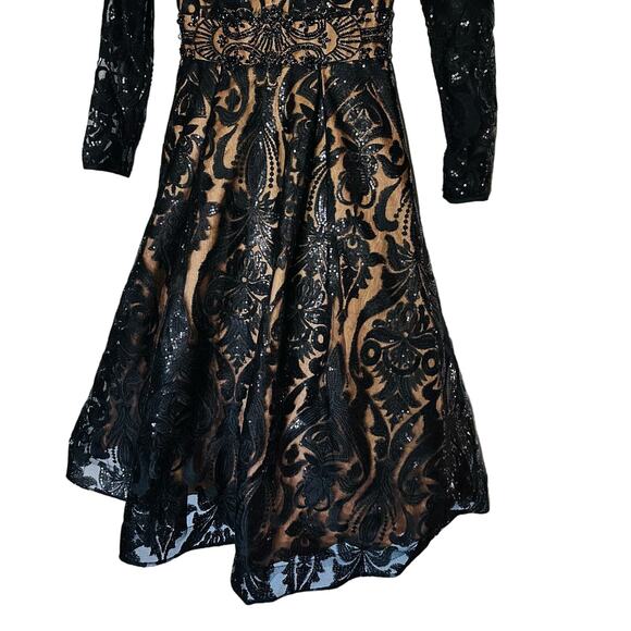 MAC DUGGAL Black Nude Sequin Lace Burnout Embellished A-Line Dress Size 4 NWT - Picture 7 of 16